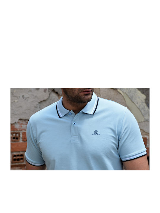 Double Men's Short Sleeve Blouse Polo Light Blue