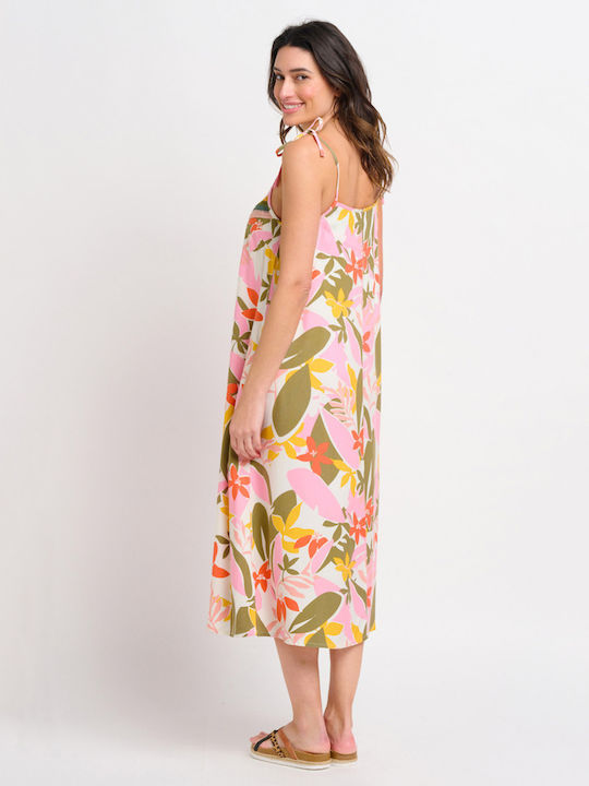 Brakeburn Tropical Palm Summer Midi Dress Floral