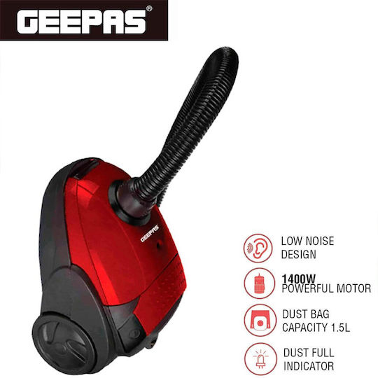 Geepas GVC2595 Ηλεκτρική Σκούπα 1400W με Σακούλα 1.5lt Κόκκινη