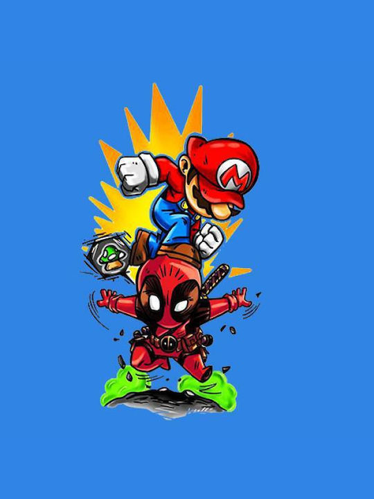 Takeposition Kinderhemd Langarm Blau Super Mario Vs Deadpool