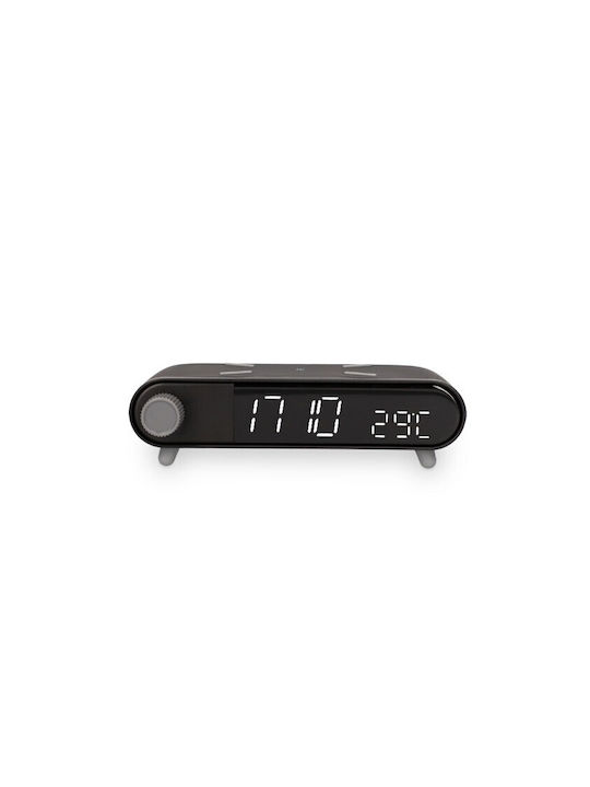 Ksix Retro Tabletop Digital Clock with Alarm & Wireless Charging Black BXCQI15N