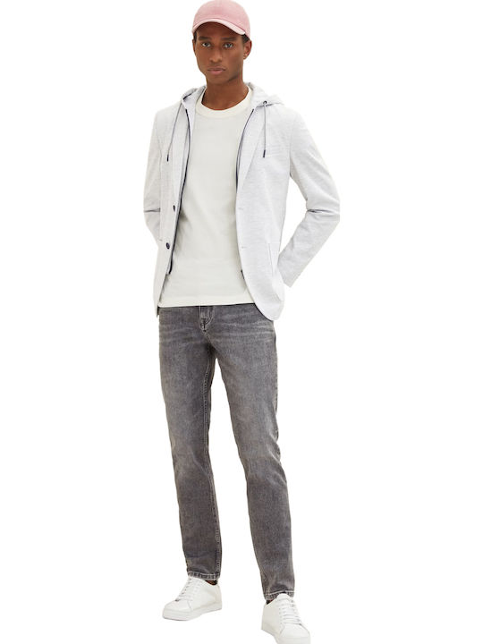 Men's Cardigan with Buttons and Hood Gray