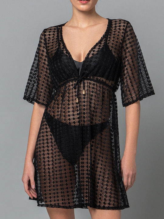 Milena by Paris Feminin Scurt Caftan de Plajă Negru