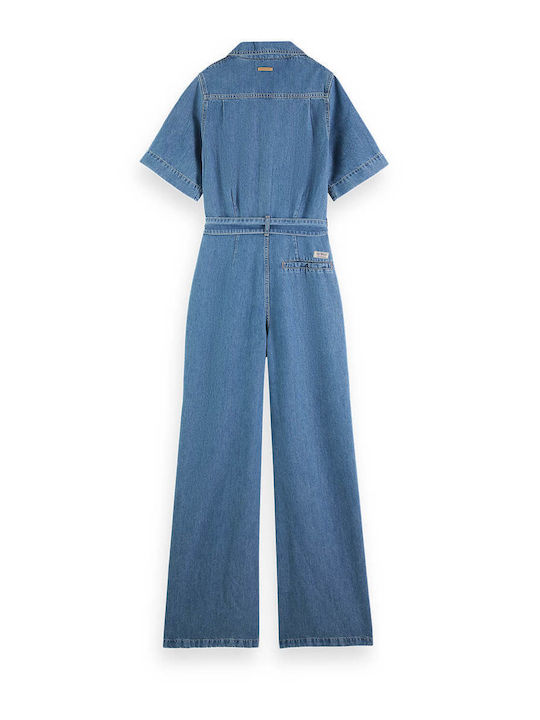Scotch & Soda Women's Denim Short-sleeved One-piece Suit Blue