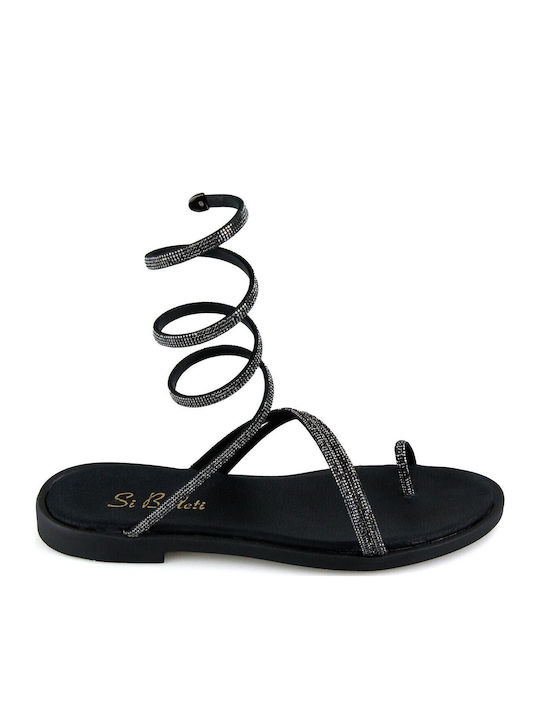 Leder Flache Sandalen für Damen in Schwarz Farbe
