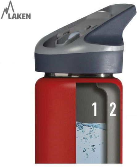 Laken Jannu-Verschluss Recycelbar Flasche Thermosflasche Rostfreier Stahl BPA Frei 500ml Rot mit Mundstück