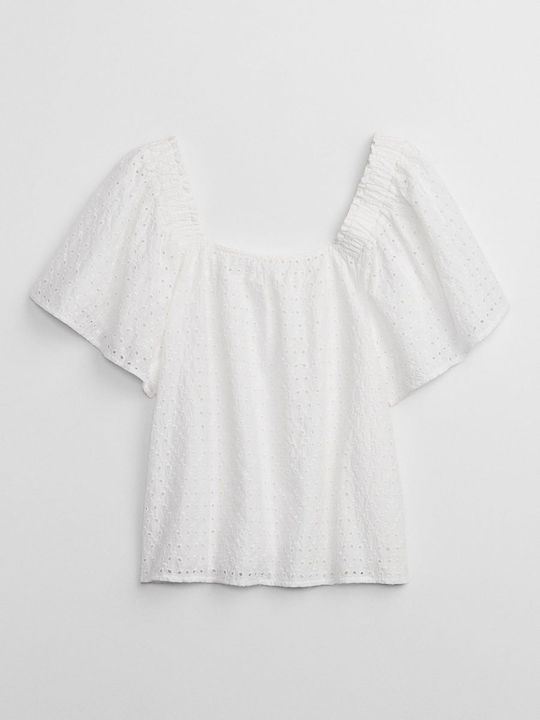 GAP Damen Sommer Bluse Kurzärmelig Weiß