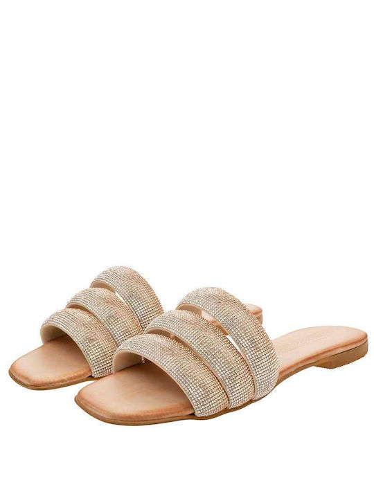 Baroque Leather Women's Flat Sandals in Gold Color