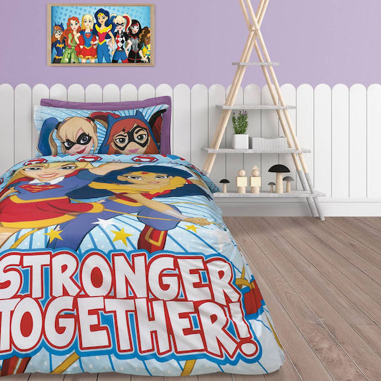 Das Home Super Hero Girls 5005 Σετ Παιδική Παπλωματοθήκη Μονή με Μαξιλαροθήκη Βαμβακερή Γαλάζια 160x240εκ.