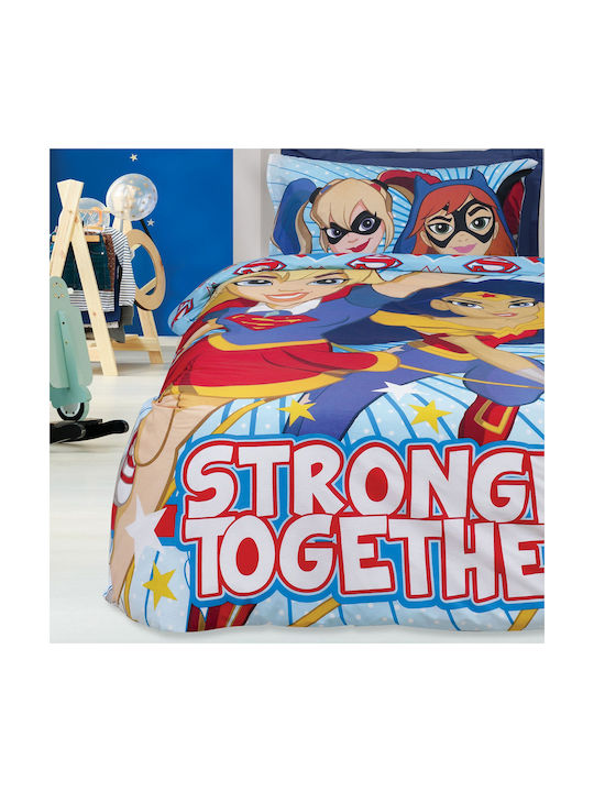Das Home Super Hero Girls 5005 Σετ Παιδική Παπλωματοθήκη Μονή με Μαξιλαροθήκη Βαμβακερή Γαλάζια 160x240εκ.