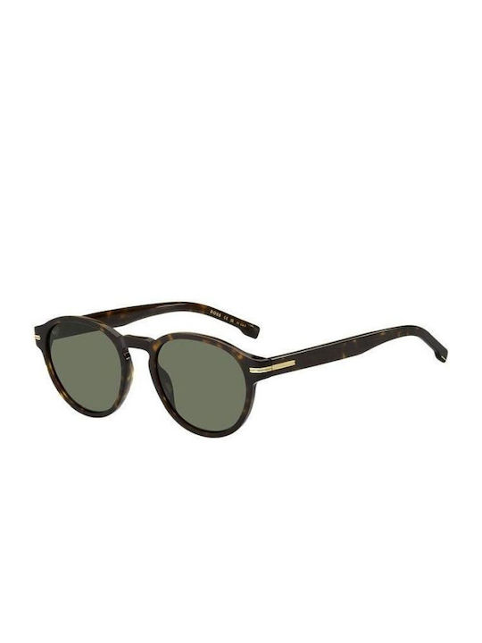 Hugo Boss Men's Sunglasses with Brown Tartaruga Plastic Frame and Green Lens Boss 1506/S 086/QT