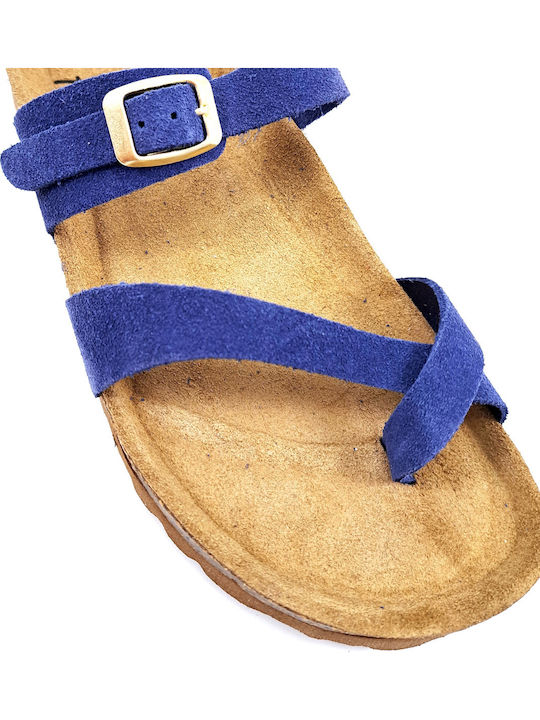 Leather Women's Flat Sandals Anatomic in Blue Color