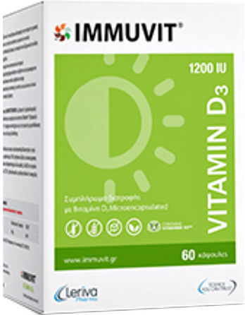 Leriva Pharma Immuvit Vitamin D3 Vitamin for Immune System Boost & Bone Health 1200iu 60 caps