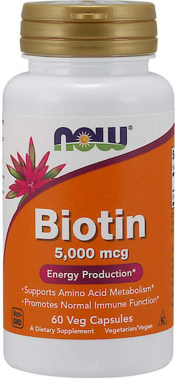Now Foods Biotin Витамин за Косата & Кожата 5000mcg 60 вегетариански капсули