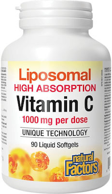 Natural Factors Vitamin C Витамин за Подсилване на имунната система, Кожата & Антиоксидант 1000мг 90 софтджел