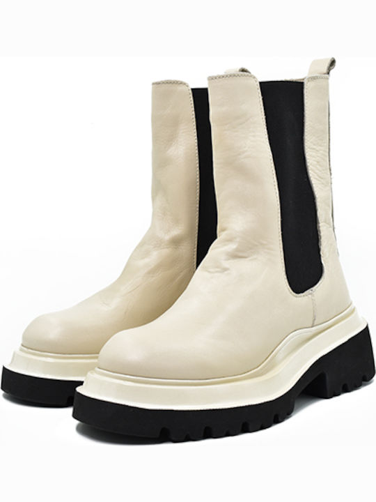 Leder Stiefeletten Damen Weiß