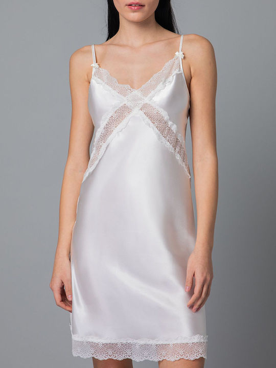 Milena by Paris Summer Satin Women's Nightdress Off White