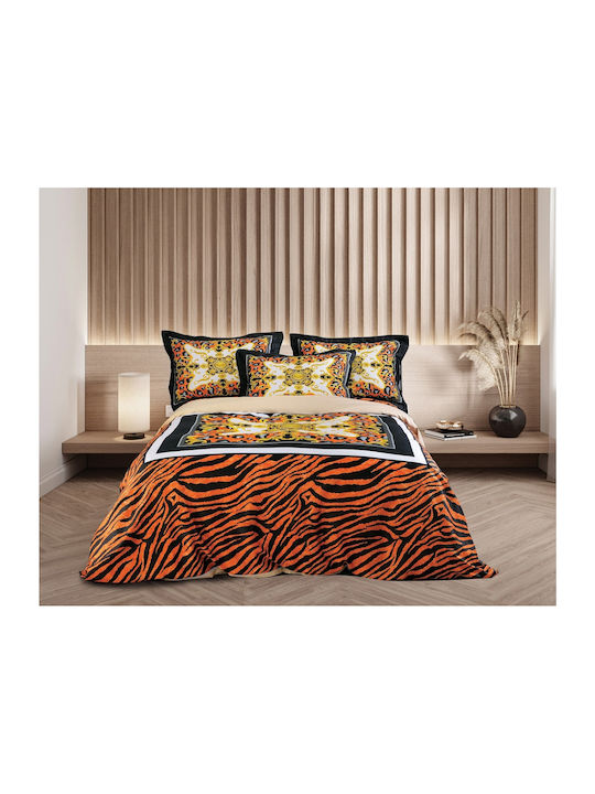 Makis Tselios Home Duvet Cover Set Cotton Satin Queen with 2 Pillowcases 220x240 Asia Beige