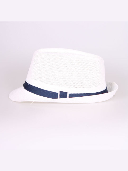 Summer hat unisex 100% fishnet hat one size white blue ribbon