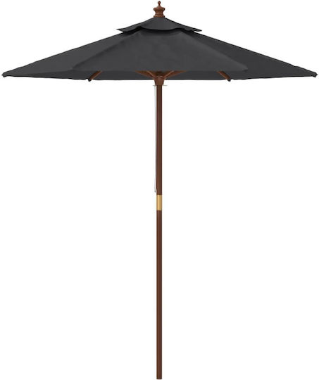 Round Wooden Black Garden & Terrace Parasol Φ1.96xΥ2.31m