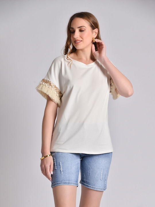 InShoes Women's Summer Blouse Cotton Short Sleeve White