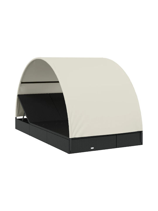 Sunbed Double Rattan with Cushion & Sunshade Black 211x111x140cm.