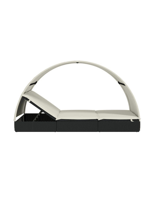 Sunbed Double Rattan with Cushion & Sunshade Black 211x111x140cm.
