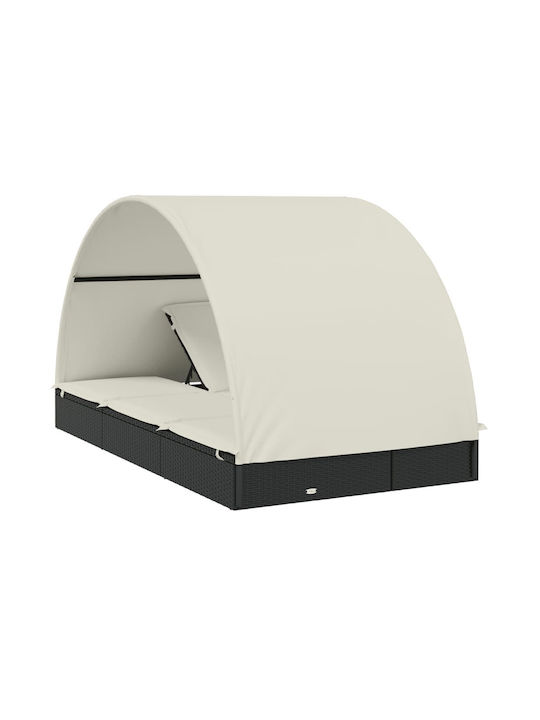 Sunbed Double Rattan with Cushion & Sunshade Black 211x111x140cm.