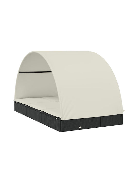 Sunbed Double Rattan with Cushion & Sunshade Black 211x111x140cm.
