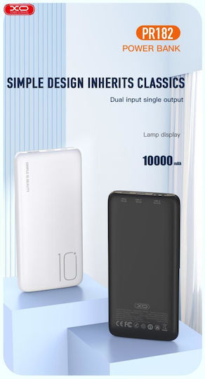 XO PR182 Power Bank 10000mAh with USB-A Port and USB-C Port Black