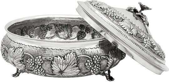 Savvas Design Vintage Φοντανιέρα Μεταλλική με Καπάκι και Πόδι 20x20x13cm Ασημί