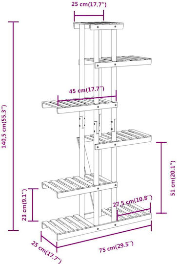 vidaXL Ραφιέρα Γλάστρας Ξύλινη Καφέ 75x25x140.5εκ.