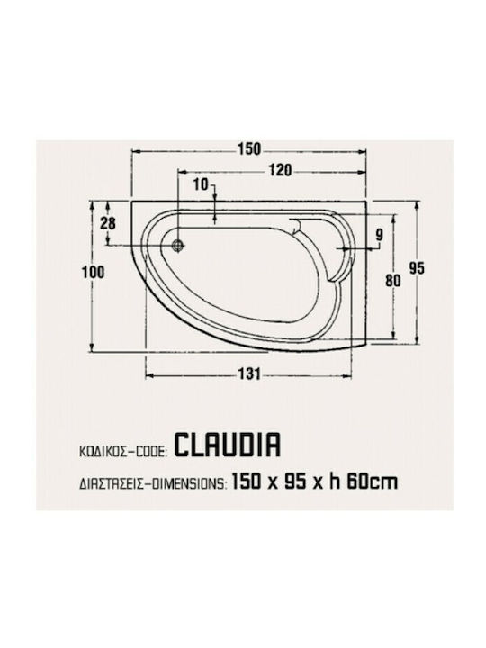 Sanitec Claudia Acrylic Left Corner Bathtub 150x95cm