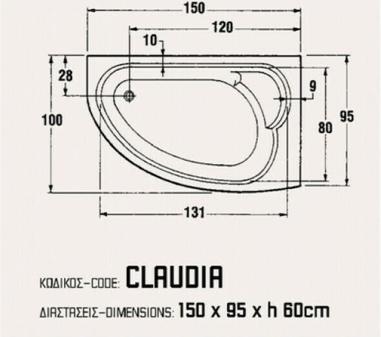 Sanitec Claudia Eckschwanne mit linker Platzierung Acryl 150x95cm