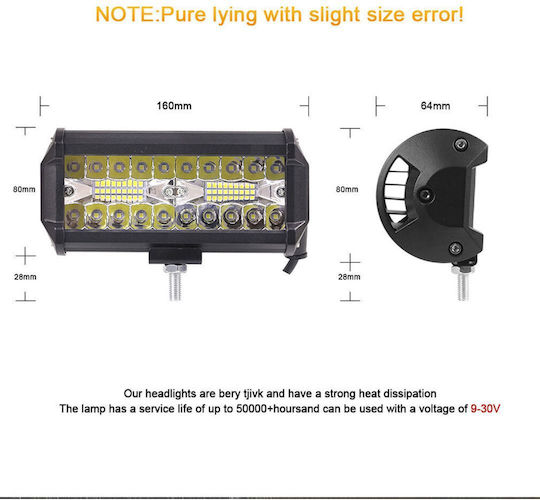 Factory Waterproof Headlights Car in Bar Shape LED 12V 120W 16.5cm with White Lighting 1pcs