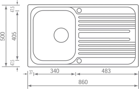 Sanitec Atlantic Drop-In Küchenspüle Rechts Inox Gebürstetes Finish M86xB50cm Silber