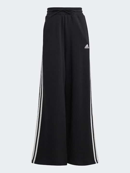 Essentials 3-Stripes French Terry Παντελόνι Φόρμας Φαρδύ Μαύρο