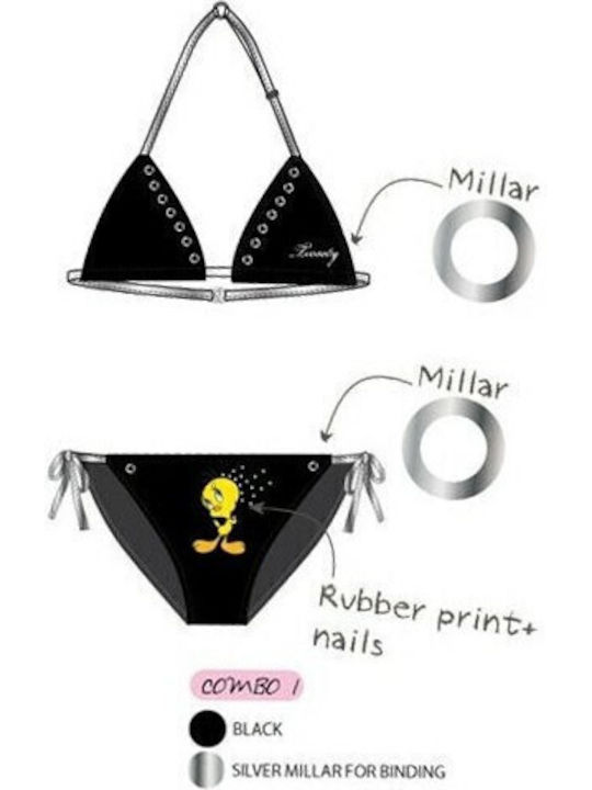 Sun City Tweety Kinder Badeanzug Bikini Schwarz