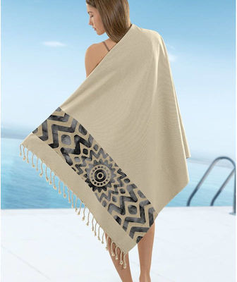 Guy Laroche Pestemal 17 Beach Towel Cotton Beige with Fringes 170x90cm.