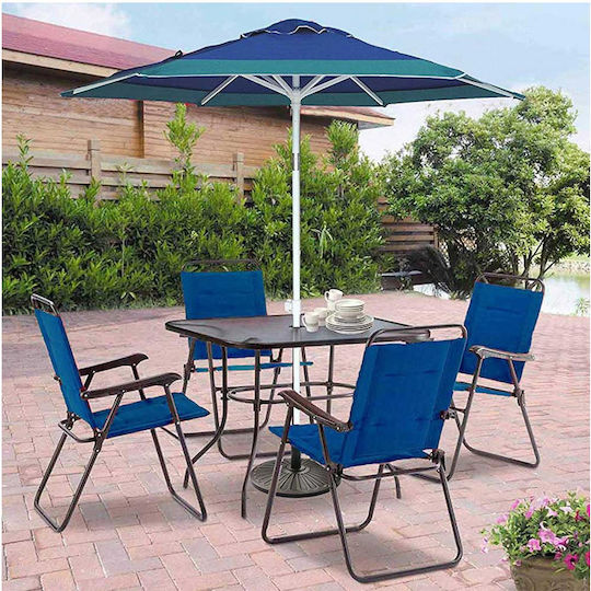 Bakaji Folding Beach Umbrella Diameter 2.1m with Air Vent Blue