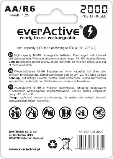 everActive Silver Line Презареждащи батерии AA Ni-MH 2000mAh 1.2V 4бр
