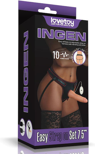 Lovetoy Ingen Easy Strapon Set Арсенал с Единично Дилдо 19см и Вибрация в Телесен цвят