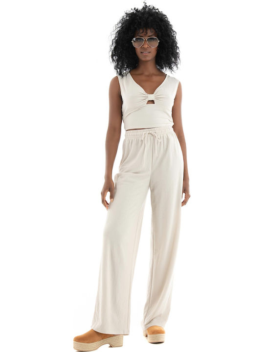 Jany Women's Summer Sleeveless Beige Blouse
