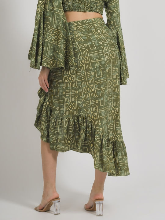 Ble Resort Collection Midi Envelope Skirt in Khaki color