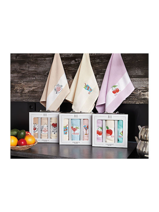 Beauty Home Fruits Geschirrtuch aus 100% Baumwolle Mehrfarbig, Beige, Blau 40x60cm 3Stücke