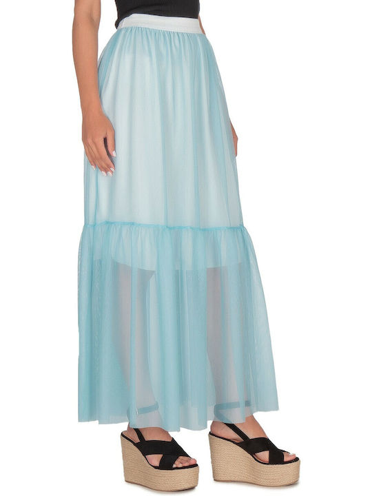 High-waisted Maxi Skirt with Tulle Blue