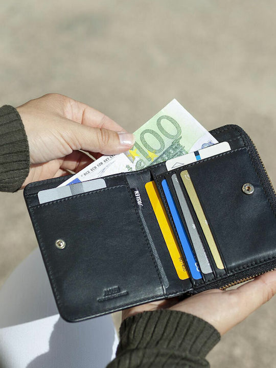 Μικρό Δερμάτινο Γυναικείο Πορτοφόλι με RFID Μαύρο