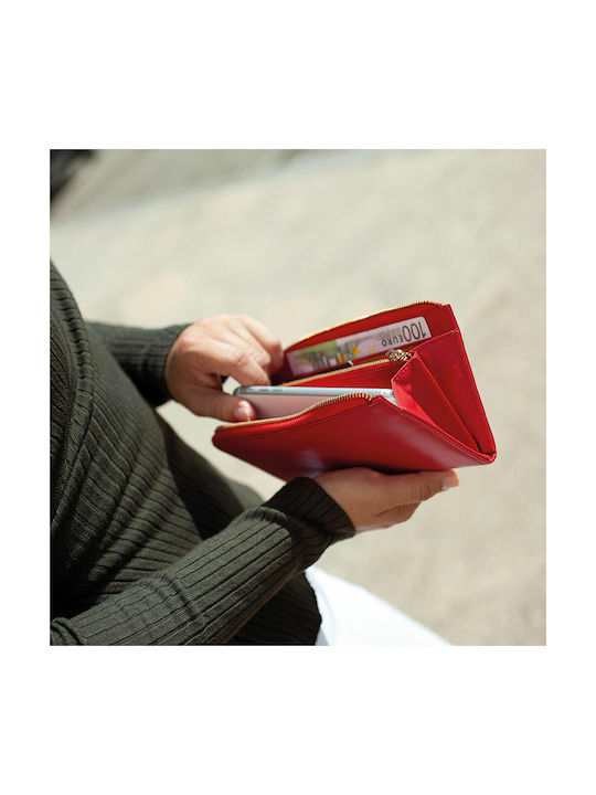Μεγάλο Δερμάτινο Γυναικείο Πορτοφόλι με RFID Κόκκινο