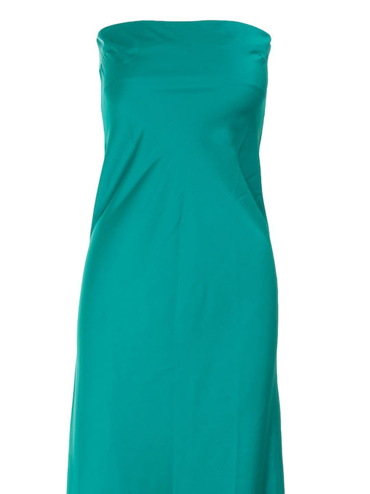 DW-SS23-145 Καλοκαιρινό Maxi Βραδινό Φόρεμα Strapless Σατέν Εξώπλατο Emerald