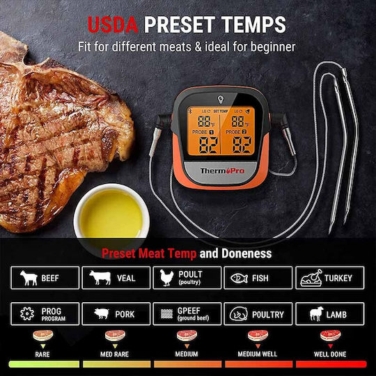 Thermo Pro Ασύρματο Ψηφιακό Θερμόμετρο Μαγειρικής με Ακίδα και Bluetooth